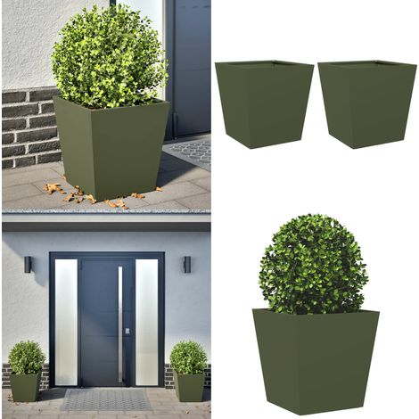 vidaXL Jardinières 2 pcs vert olive 40x40x40 cm acier (1/5)