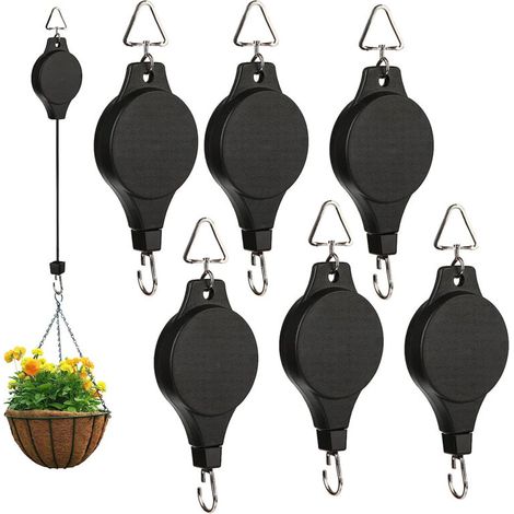 6 pack de poulies à crochets pour plantes,poulies pour plantes suspendues,poulies pour plantes,crochets rétractables pour plantes,paniers de jardin (1/5)