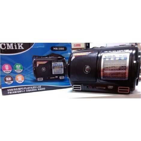 Radio Fm Haut-parleur Usb Sd Mp3 Jack Aux 9 Bandes Avec Torche Led Noir