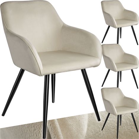 Lot de 4 chaises cuir synthétique aspect velours crème et noir (1/5)