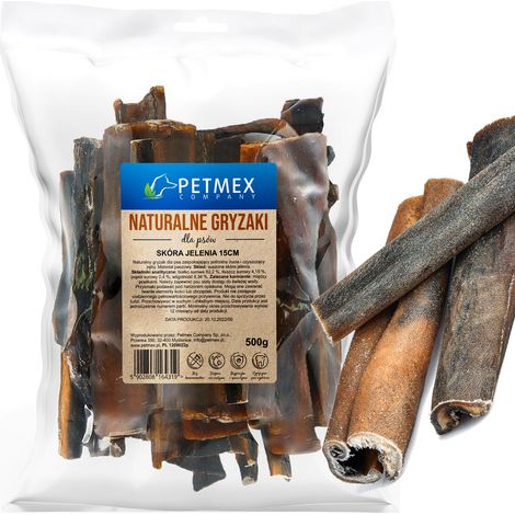 Delicadeza, masticable natural para perros: piel de ciervo deshidratada de 15 cm, Petmex, 500 g.