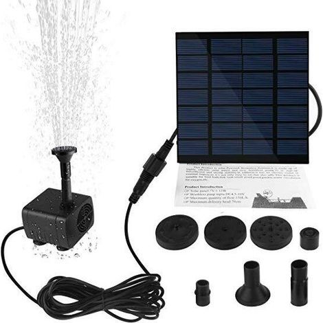 Pompe solaire 1,2 W pour bassin et fontaine, avec 4 buses différentes. (1/5)