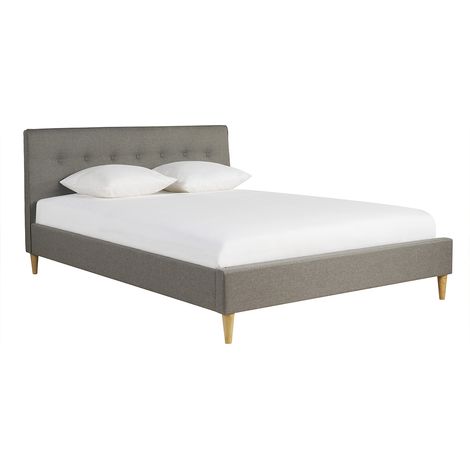 Cama 2 plazas 160 x 200 cm con cabecero de cama de tela gris claro LEONCE (1/4)