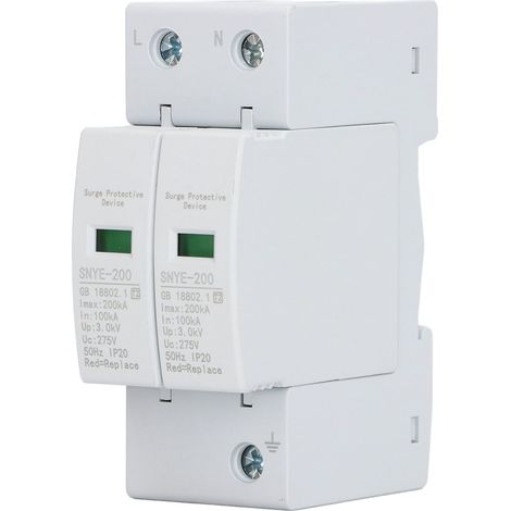 AC 200KA 2P 275V Überspannungsableiter, Überspannungsschutz mit Sichtfenster, isolierendes Gehäuse, Stecker, Schraubanschluss, weiß, 2-poliges Überspannungsableitergerät. (1/5)