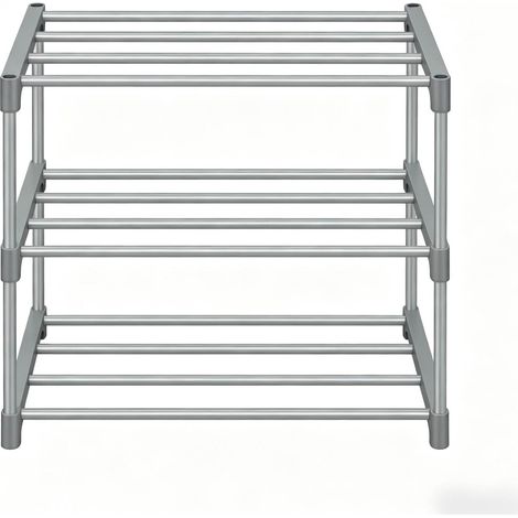 Meuble à chaussures ouvert gain de place, étagère à chaussures étroite 3 niveaux pour 6 paires, métal gris, montage sans outil, 42 x 37 x 30 cm CHICFURN (1/5)
