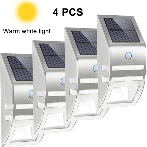 Lampes solaires d'extérieur décoratives à détecteur de mouvement en acier inoxydable, alimentées par LED, étanches, pour porte d'entrée, terrasse, patio, jardin, clôture, porche, HM-04096 (1/5)