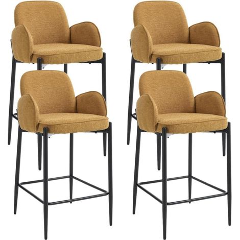 Barhocker 4er Set mit dickem Sitzpolster und doppelter Rückenlehne, Gelb (1/5)