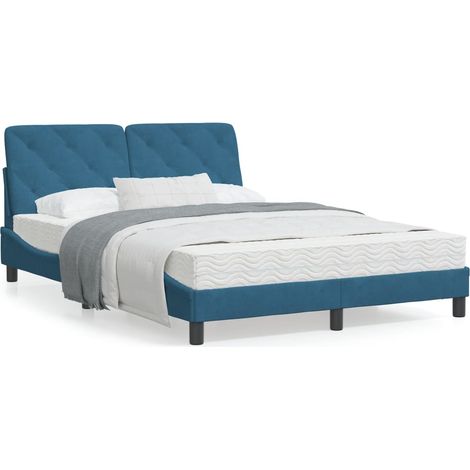 Cadre de lit avec tête de lit bleu 140x190 velours (1/5)