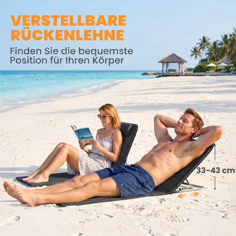 Chaise longue de plage pliante, dossier réglable, poche latérale, 48 x 134 x 33-43 cm, Noir (1/5)