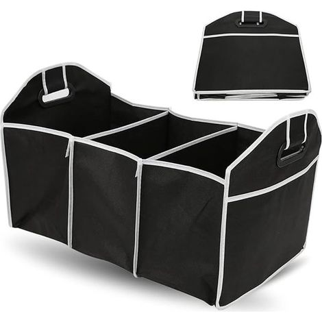 Organizador plegable para maletero de coche，3 compartimentos XXL，Almacenamiento portátil para el hogar y el coche，Poliéster negro (1/5)