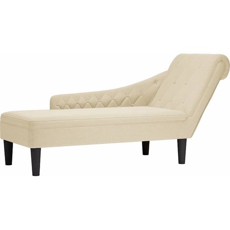 Chaiselongue mit Kissen und Rechter Armlehne Creme Stoff