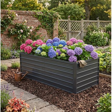 Bancal elevado 190x90x64 cm negro de metal con base abierta y estructura reforzada (1/4)