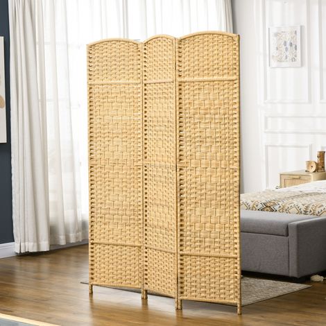 Paravent intérieur en bois 3 panneaux séparateur de pièce pliable pour salon chambre 135 x 180 cm bois naturel