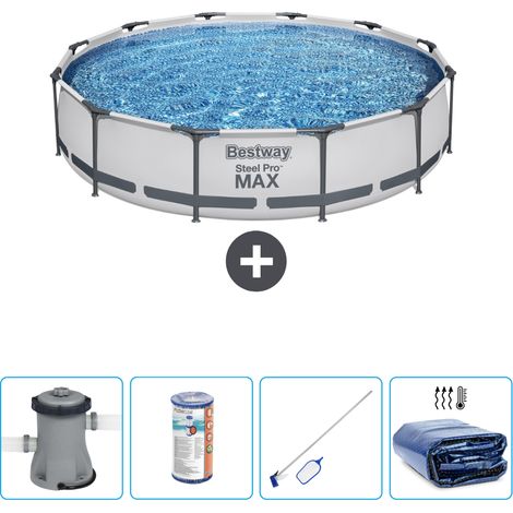 Piscine Bestway Ronde Steel Pro MAX - 366 x 76 cm - Grise - Comprend des Accessoires CB57 (1/4)