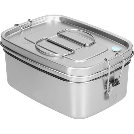 Boîte à lunch portable à 2 compartiments de 1,5 L, étanche, en acier inoxydable 304, idéale pour la maison et le bureau. Couleur acier inoxydable. (1/5)