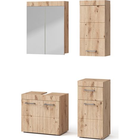Set mobili bagno Luna, Quercia Wotan, 4 parti, con armadio a muro, Vicco