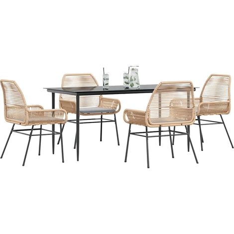 Ensemble à manger jardin coussins 5 pcs-Salon de jardin marron poly rotin verre 270717 (1/5)