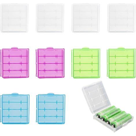 10 Stück farbige AA/AAA-Batterieboxen aus Kunststoff, robuste Aufbewahrungsboxen, wiederverwendbare Schutzhüllen für AAA/AA-Batterien und Akkus (4 Farben) (1/5)