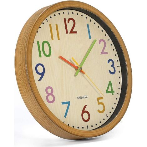 Horloge murale enfant, mécanisme silencieux, chiffres colorés, décoration chambre, design ludique, sans tic-tac, facile à lire, 30 cm, idéale cadeau. (1/3)