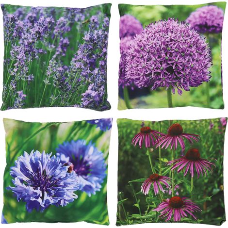 Assortiment de 4 coussins à imprimé floral - Violet - 37,5 x 37,5 cm - Livraison gratuite (1/5)