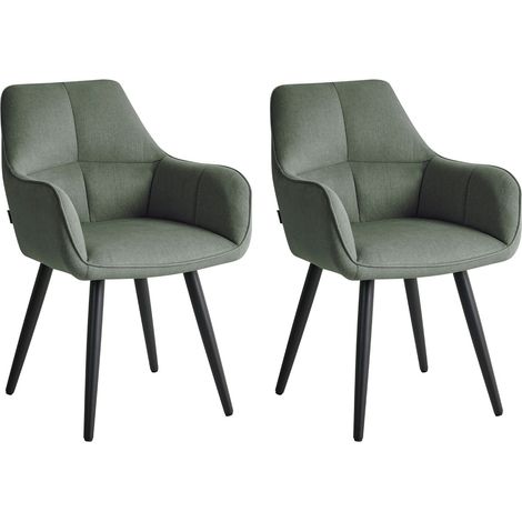 Beliani Dining Chairs Green Faux Linen of Upholstered Accent (pack of 2) Fabric, With Armrests, Seat Height 48 cm, Powder Coated, Holds up to 120 kg, 56 x 64 x 83 cm, 100% Polyester TIRANO (1/5)