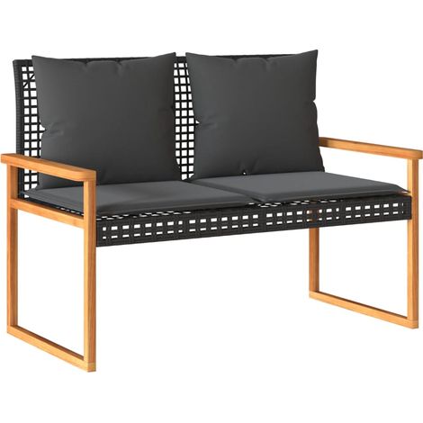 Banc de jardin,Banquette de jardin,Chaise avec coussin noir résine tressée et acacia CFW68748 (1/5)