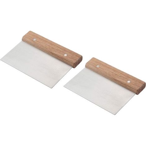 Racloirs à pâte - Lot de 2 - Lames à pâte - Acier inoxydable - Coupe-pâte - Bois - Usage domestique - Cuisine - Lisseurs - 15 x 11 cm (1/5)
