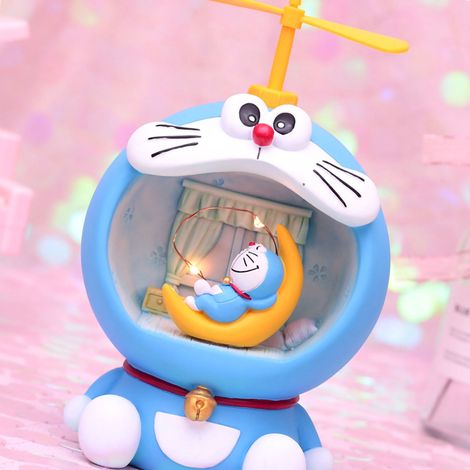 Niedliche Spardose mit Licht, aus weichem Kunststoff, mit Knopf, Cartoon-Motiv, ideal als Geschenk für Kinder, Mondblau