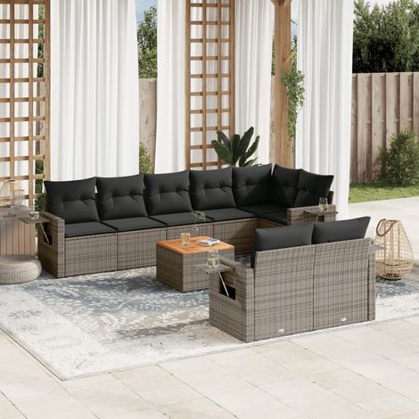 Salon de jardin 9 pièces gris en résine tressée avec rangement et coussins - PANGIVO (1/3)