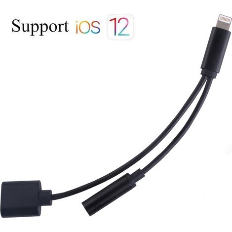 Adaptateur vers prise casque 3,5 mm, adaptateur casque iPhone, chargeur allume-cigare, câble auxiliaire audio et de charge pour iPhone, compatible avec iPhone 11, XS, XR, X, 7, 7 Plus, 8 et 8 Plus (1/5)