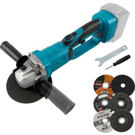 Vakuum-Meuleuse d'angle sans balais de 125 mm compatible avec batterie Makita 18 V, rotation à 180 ° 0-18000 tr/min, outil de meulage avec 6 lames de meulage pour couper, meuler, polir (1/5)