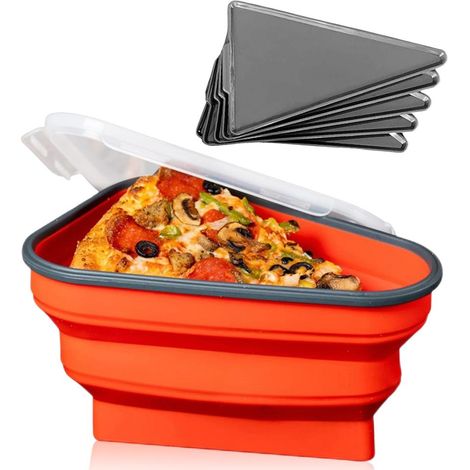 Boîte de Pizza Réutilisable en Silicone Alimentaire avec 5 Plateaux Micro-ondables, Conteneur à Parts de Pizza Ajustable (1/5)