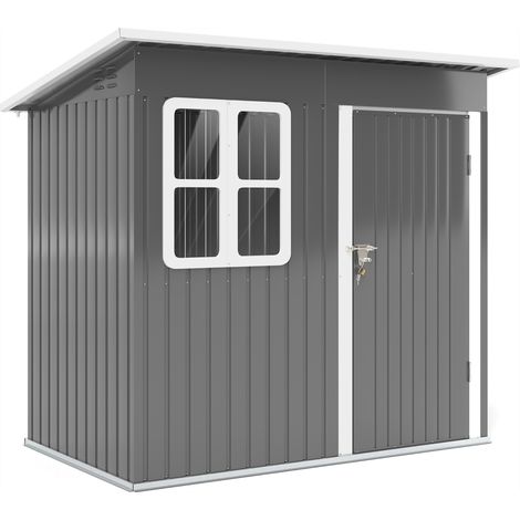 Abri de jardin en acier galvanisé 2,55 m² avec toit en pente, porte verrouillable et fenêtre, 221 x 133 x 190 cm, gris foncé (1/5)