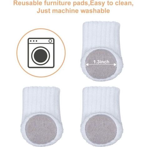24 pièces de chaussettes antidérapantes pour pieds de chaise en tricot, empêchent les rayures et réduisent le bruit, faciles à déplacer, blanches (1/5)