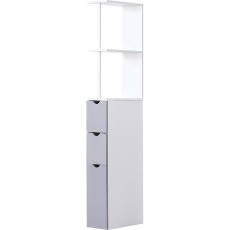 Tall Bathroom Cabinet, Freestanding Bathroom Storage Cabinet with 2-Tier Shelf Drawers, Narrow Cupboard Storage Unit, White, Grey (1/5)