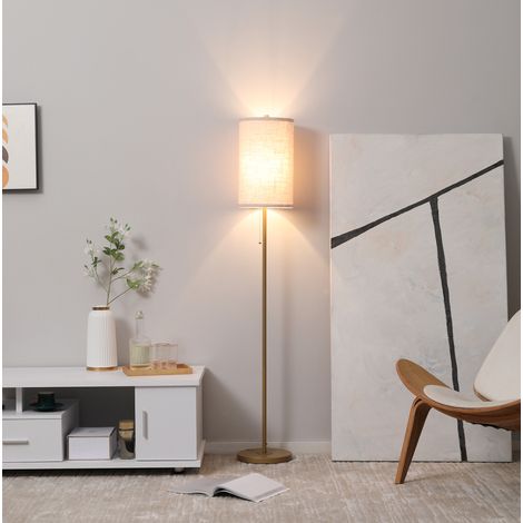 Lampadaire en lin crème blanc, interrupteur à chaînette, structure en acier E27 DESVIAE (1/5)