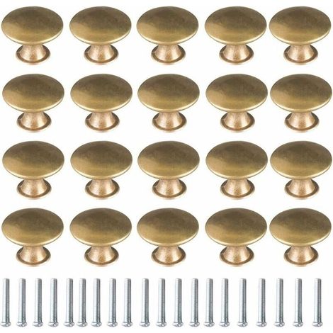 Pomelli vintage in ottone per mobili – Set da 20 pezzi per cassetti, armadi e cucine – Finitura anticata, diametro 25 mm