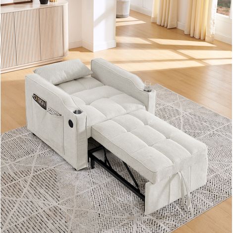 divano poltrona soggiorno 190 cm letto ricarica beige HAVRYA (1/5)