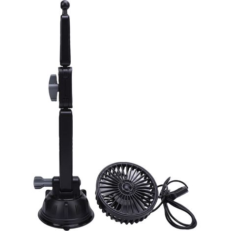 Ortviai Ventilateur USB à ventouse silencieux 3 vitesses, réglable à 360°, pour voiture, camion, camping-car, bateau – Noir