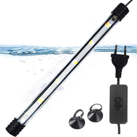Lampe LED Submersible pour Aquarium Éclairage Étanche Économe en Énergie avec Ventouses Tube Lumineux Multicolore Réglable 3 Modes pour Poissons et Plantes Aquatiques 27cm 4W