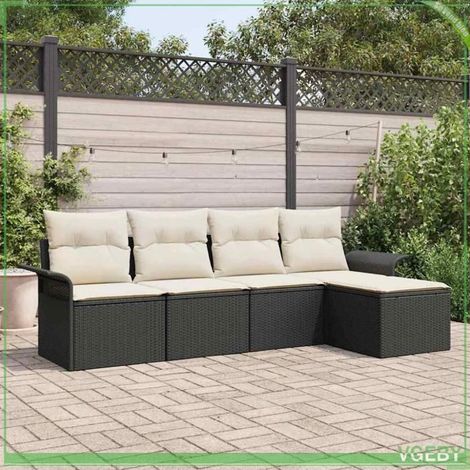 Canapé d'extérieur - FAFEICY - Modulaire 3345317 - Polyrotin noir - 5 places - Coussins déhoussables (1/5)