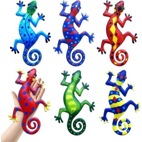 6PCS Gecko Métal Décoration, Sculptures Murales Extérieures, Ornements Jardin, Lizard Suspendu pour Terrasse Balcon Patio Clôture (1/5)