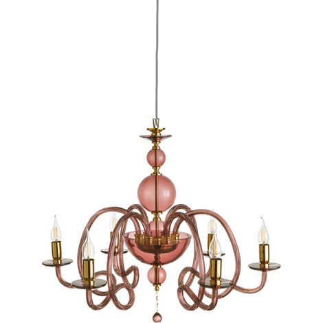 Lampadario a sospensione D75 cm VIVALDI a 6 luci in vetro lavorato a mano BORGOGNA (1/2)