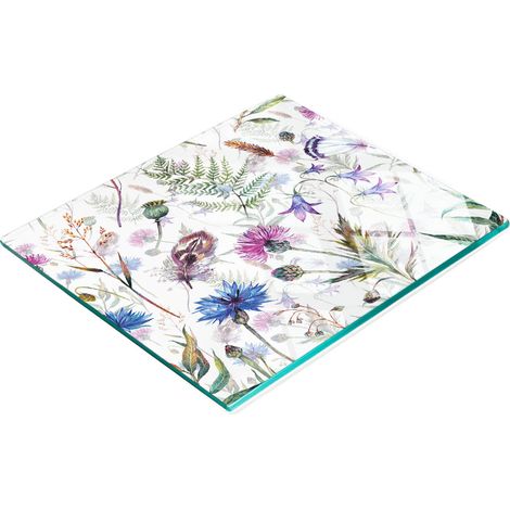 Planche de cuisine décorative multifonctionnelle avec fleurs en bois trempé 60x52 cm (1/5)
