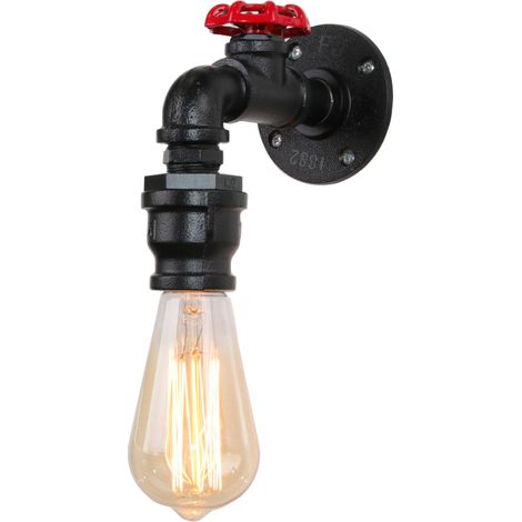 Applique Interno, Industriale Stile Lampada da Parete in Metallo, Creativo Illuminazione Tubo Dell'acqua Steampunk E27 per Camera da Letto Cucina Corridoio (Nero)