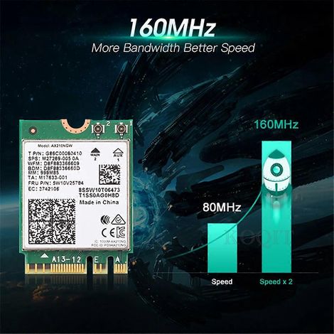 Carte réseau sans fil WiFi 6E AX210 Bluetooth 5.2 Photo couleur (1/5)