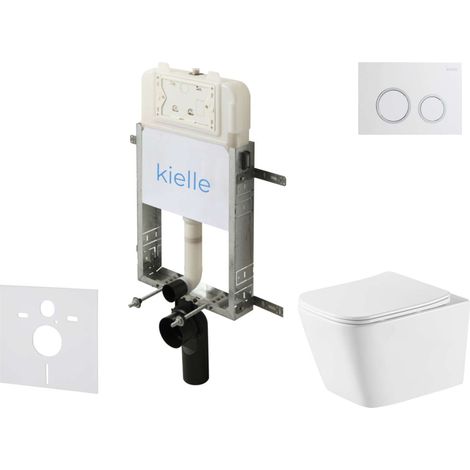 kielle Genesis New - Set bâti support, WC Arkas I, Vortex Rimless+, siège softclose et bouton-poussoir Gemini New II, blanc brillant/chrome 30528SZ76