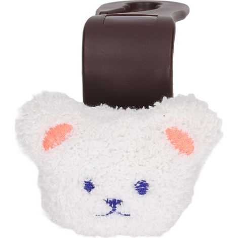 Accroche-tête siège auto portable, décoration ours en peluche mignon pour hameçon de siège, accessoires bébé biberon et bavoir, ours blanc (1/5)