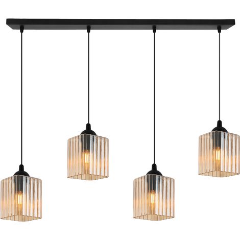 Riffle Pendelleuchte, schwarz, 4-flammig, honigfarbener Würfel, E27 (1/5)