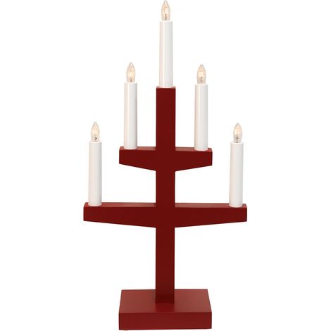Kerzenleuchter -Trapp aus Kiefernholz, rot, 5-flammig, austauschbare E10 Leuchtmittel, H 46cm (1/4)